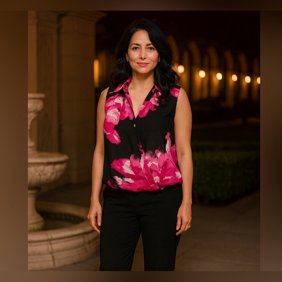 INC Sleeveless Blouse Floral Print Faux Wrap PL 🌺 - Picture 1 of 6